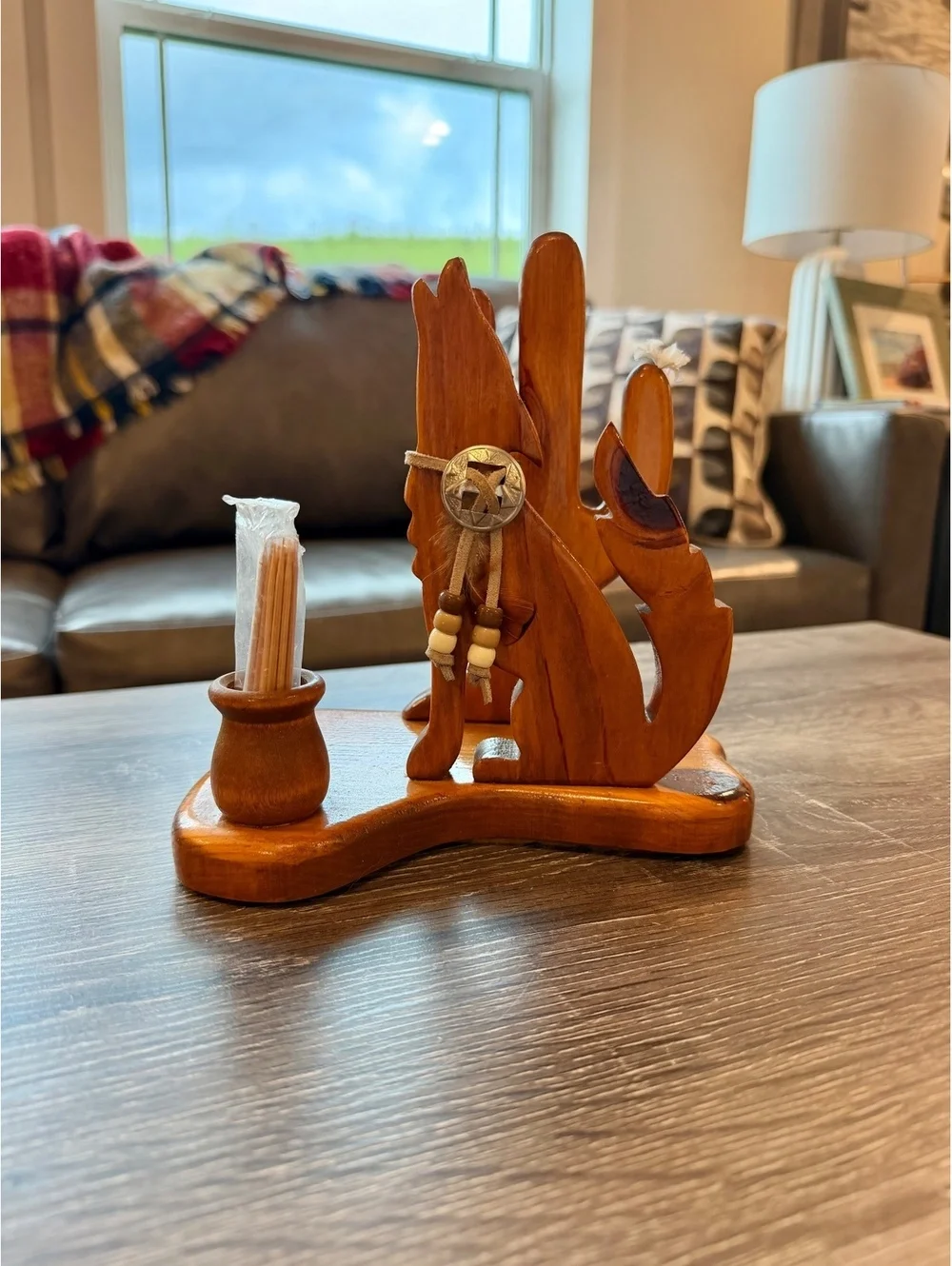 Terry Buckley Handcrafted Wood Coyote Napkin Toothpick Holder Tucson Arizona